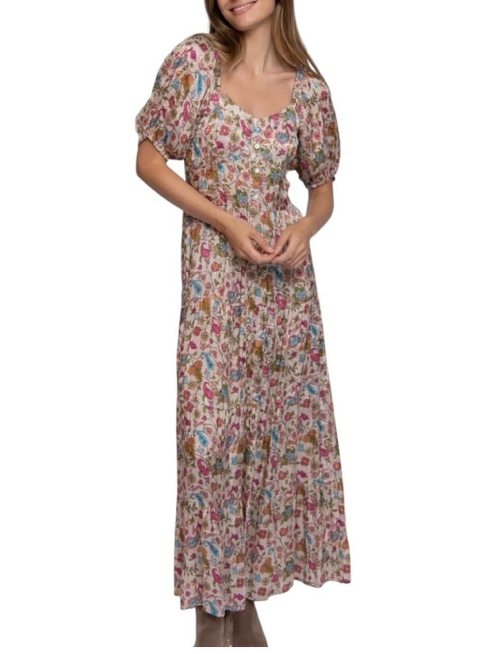 Natural Life Danielle Paisley Petals Maxi Dress Medium Nwt Floral Cottagecore
